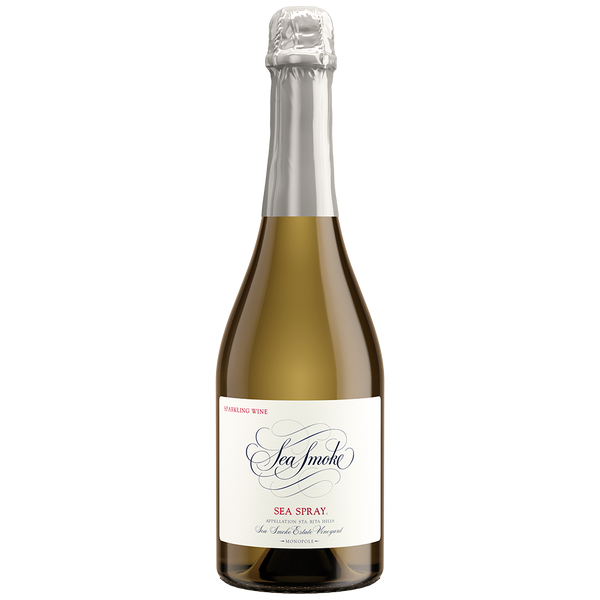 Bottle of Sea Smoke Sea Spray sparkling wine on a white background