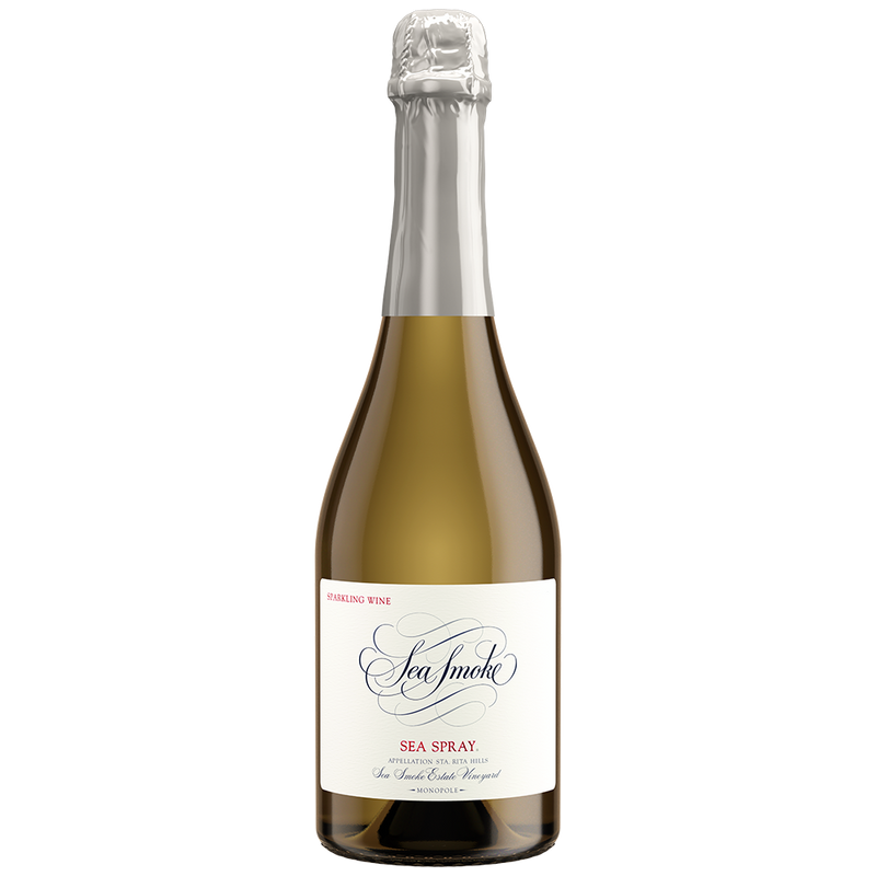 Bottle of Sea Smoke Sea Spray sparkling wine on a white background